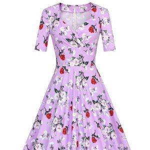 MUXXN Purple Retro Fit & Flare Plus Size Dress 2XL